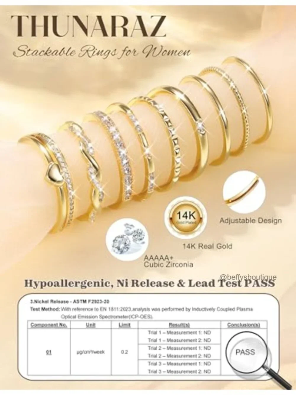 9 Pcs Gold Stackable Rings for Women 14k Gold Plated Adjustable Cubic Zirconia